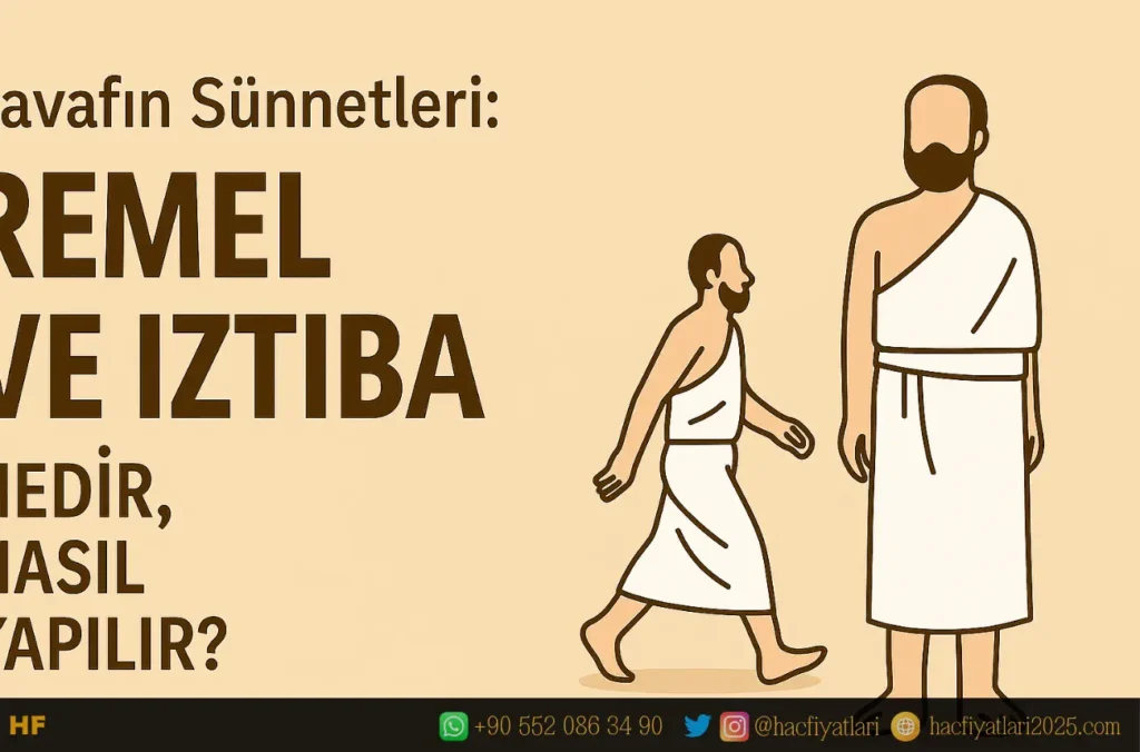 Tavafın sünnetlerinden remel ve iztıbanın anlatıldığı dijital blog banner görseli