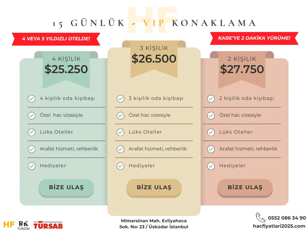 15 günlük hac lüks, 15 günlük hac fiyatları 2 kişilik, 15 günlük hac turları vip, 15 günlük hac turları lüks